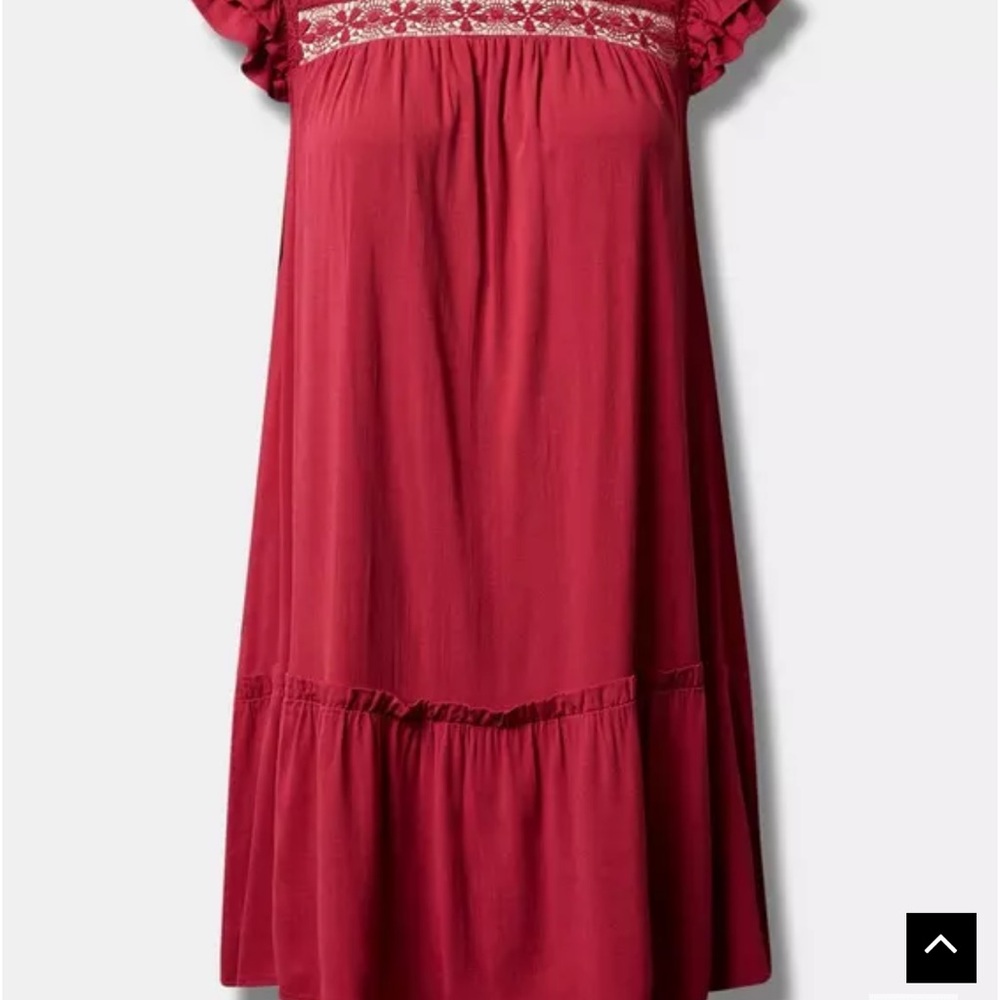Torrid Women’s 14/16 Pink Lined Shift Dress Pockets Ruffle Crochet Comfortable